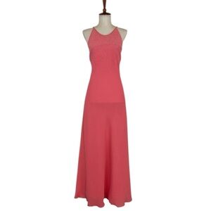 Vintage Coral 90s Maxi‎ Slip Dress Women’s 10 Beaded Sleeveless